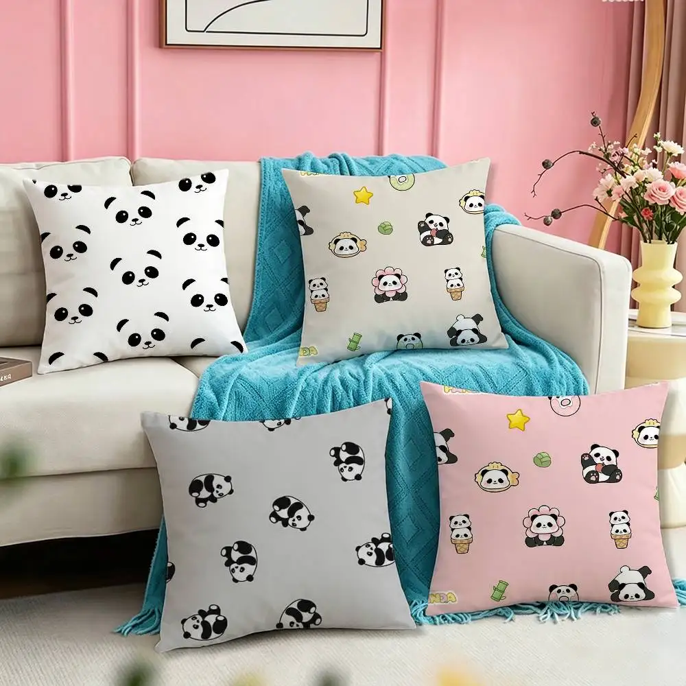 Fashionable Chibi Panda Square Double-Sided printed Pillow Case Bedroom Bedside Pillow Sofa Cushion Cover