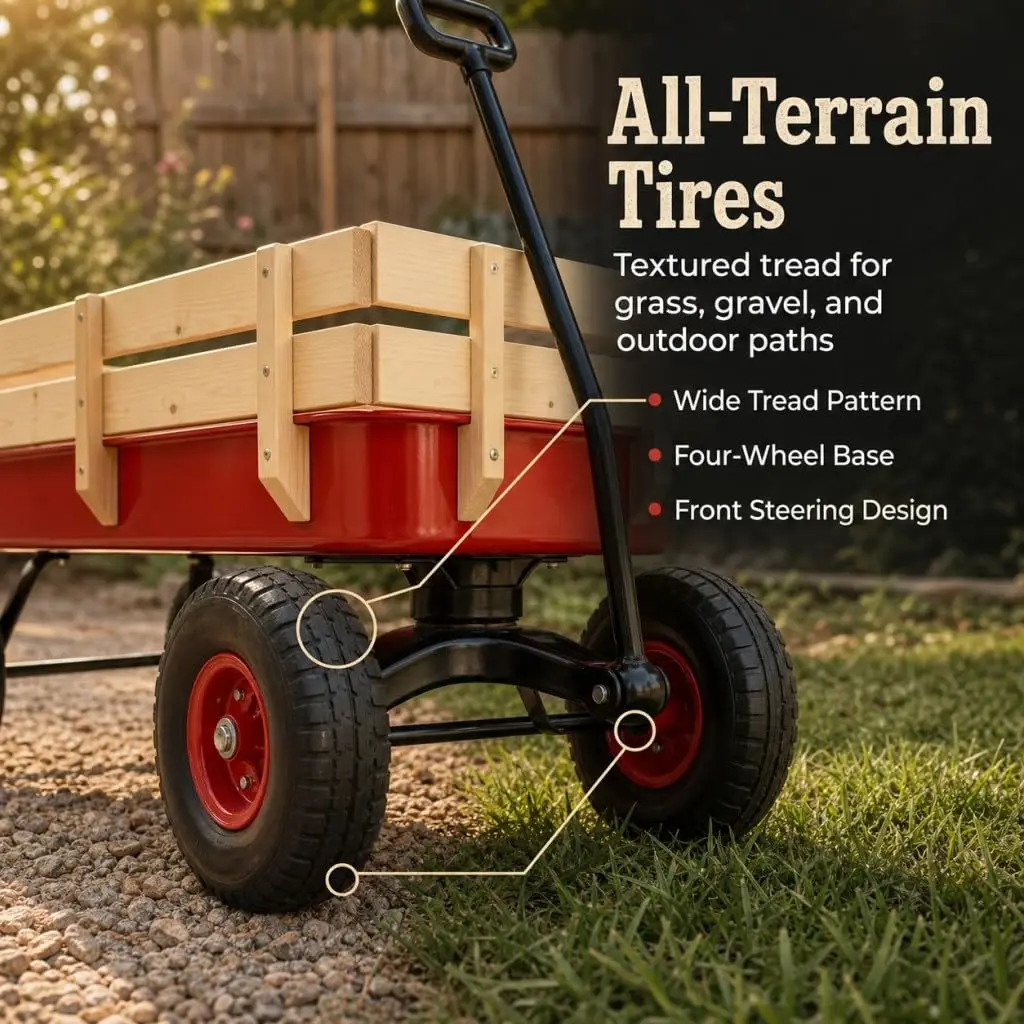 Heavy Duty Garden Wagon with Wooden Side Panels & All-Terrain Silent Tires, 176 lbs Capacity, Customized