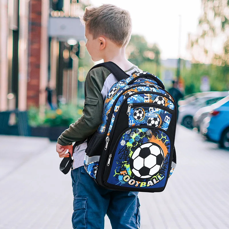 Orthopedic Primary School Bag for Boys Girls Football Print Lightweight Children\'s Backpack Large Capacity Kids Rucksack Mochila