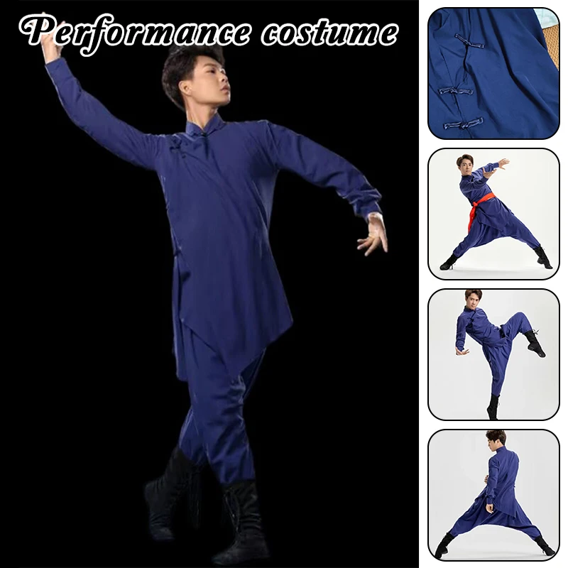 Adult Martial Arts Wing Chun Suit Mens Mongolian Dance Performance Costume Chinese Ethnic Men Kung Fu Tai Chi Uniform