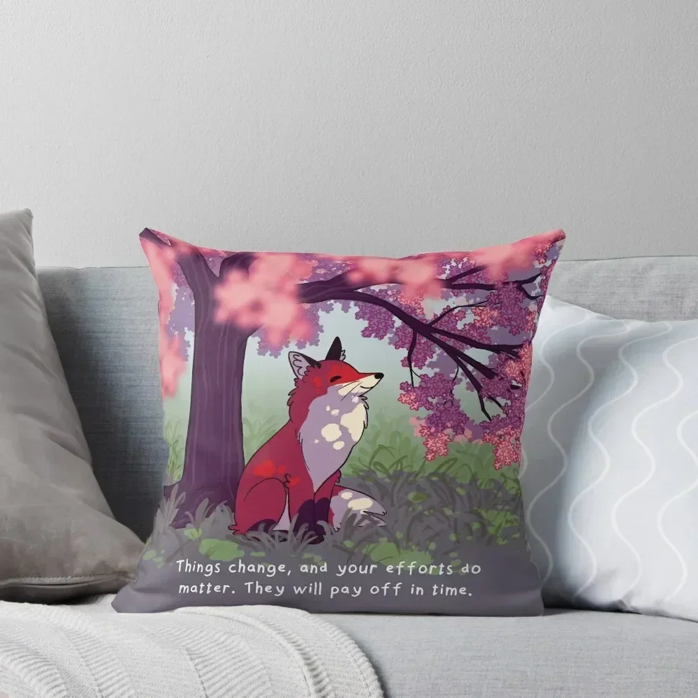 

Things Change Sakura Tree Fox Throw Pillow luxury home accessories Sofa Cushions Covers christmas supplies pillow