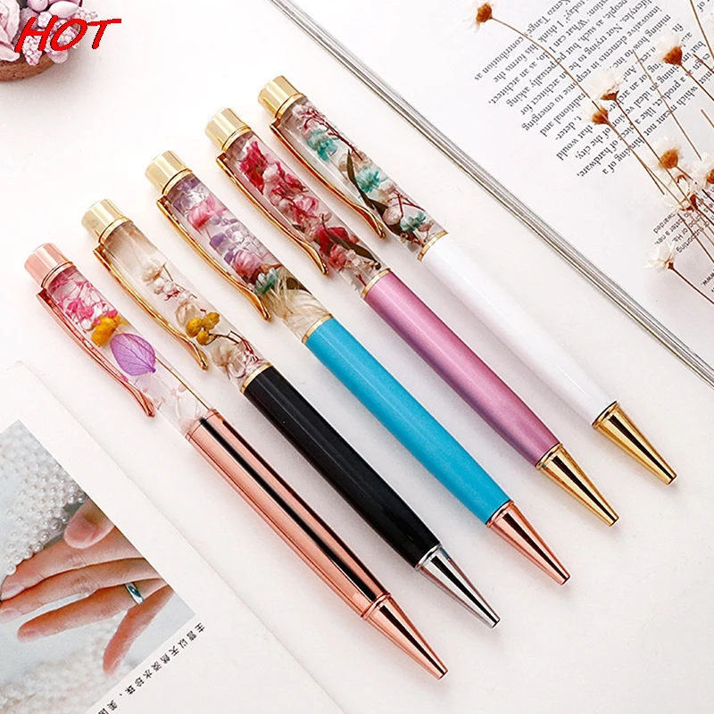 Gift Pen Creative Small Fresh Handmade Dry Flower Pen Oiled Metal Ballpoint Pen Laser Engraving Custom Logo