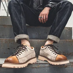 Men Leather Casual Shoes Comfortable Platform Shoes Suede Genuine 2024 British Style Lace-Up Shoes Outdoor Low Ankle Men Shoer