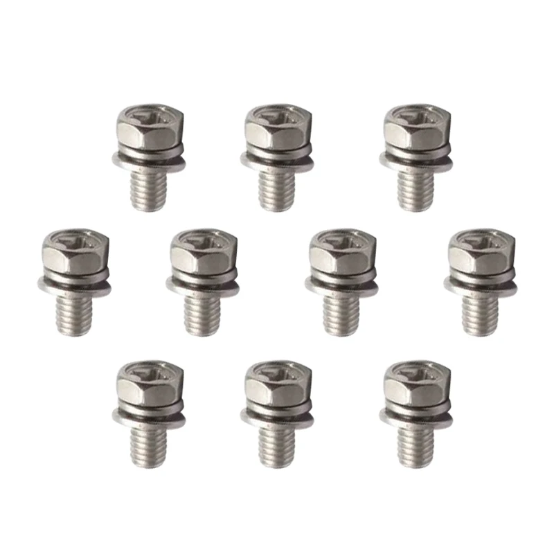 

10pcs/Set M6x12 Scooter Battery Terminal Bolt Hexagonal Screw Silver Stainless Steel
