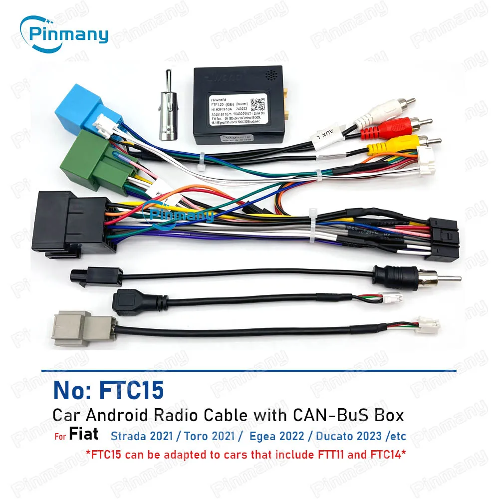 Cabo adaptador de rádio para carro, 16 pinos, conector de chicote de fios, tomada, decodificador can bus ftc15 para fiat strada toro egea ducato