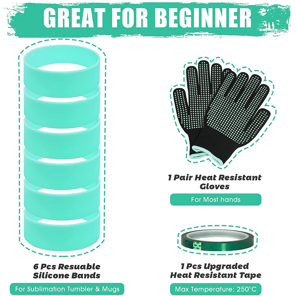 أربطة سيليكون مرنة مقاومة للحرارة، حامل ورق التسامي، شريط حلقي يمنع أشرطة زجاجات المياه مع قفازات