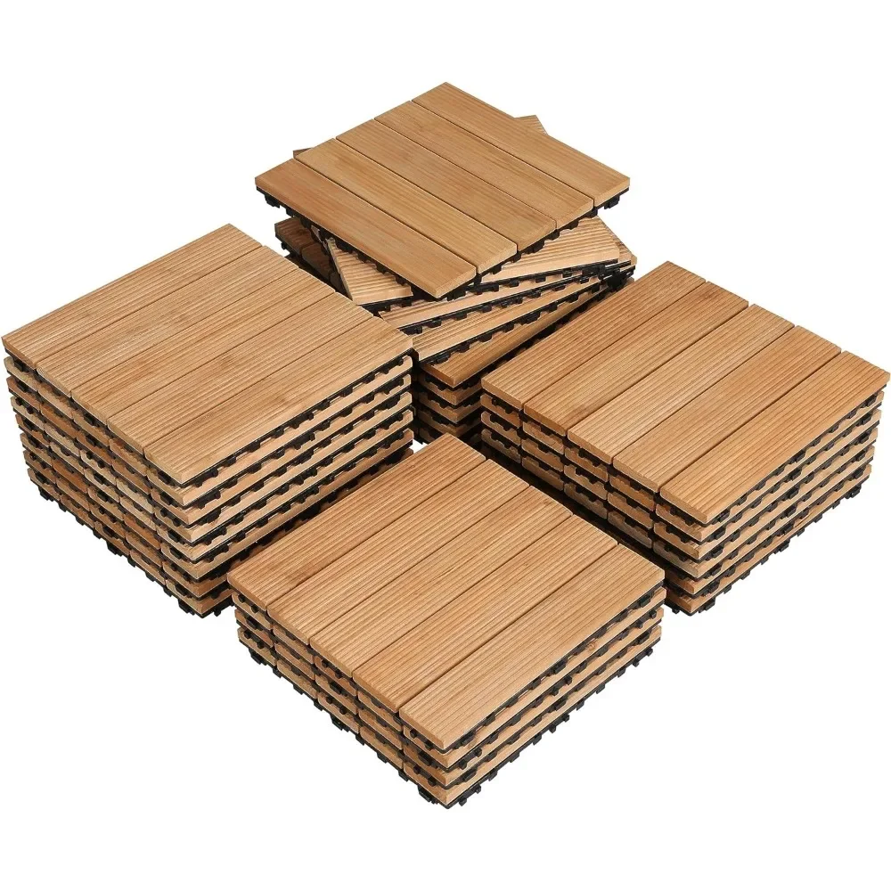 27PCS Interlocking Patio Deck Tiles Outdoor Flooring for Garden Poolside Fir Wood Indoor Natural Wood
