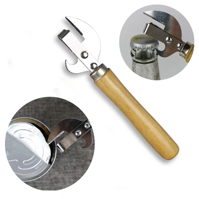 1Pc Holzgriff Manuelle Dosenöffner Edelstahl Flasche Opener Bier Flasche Opener Manuelle Deckel Entferner Küche Gadget