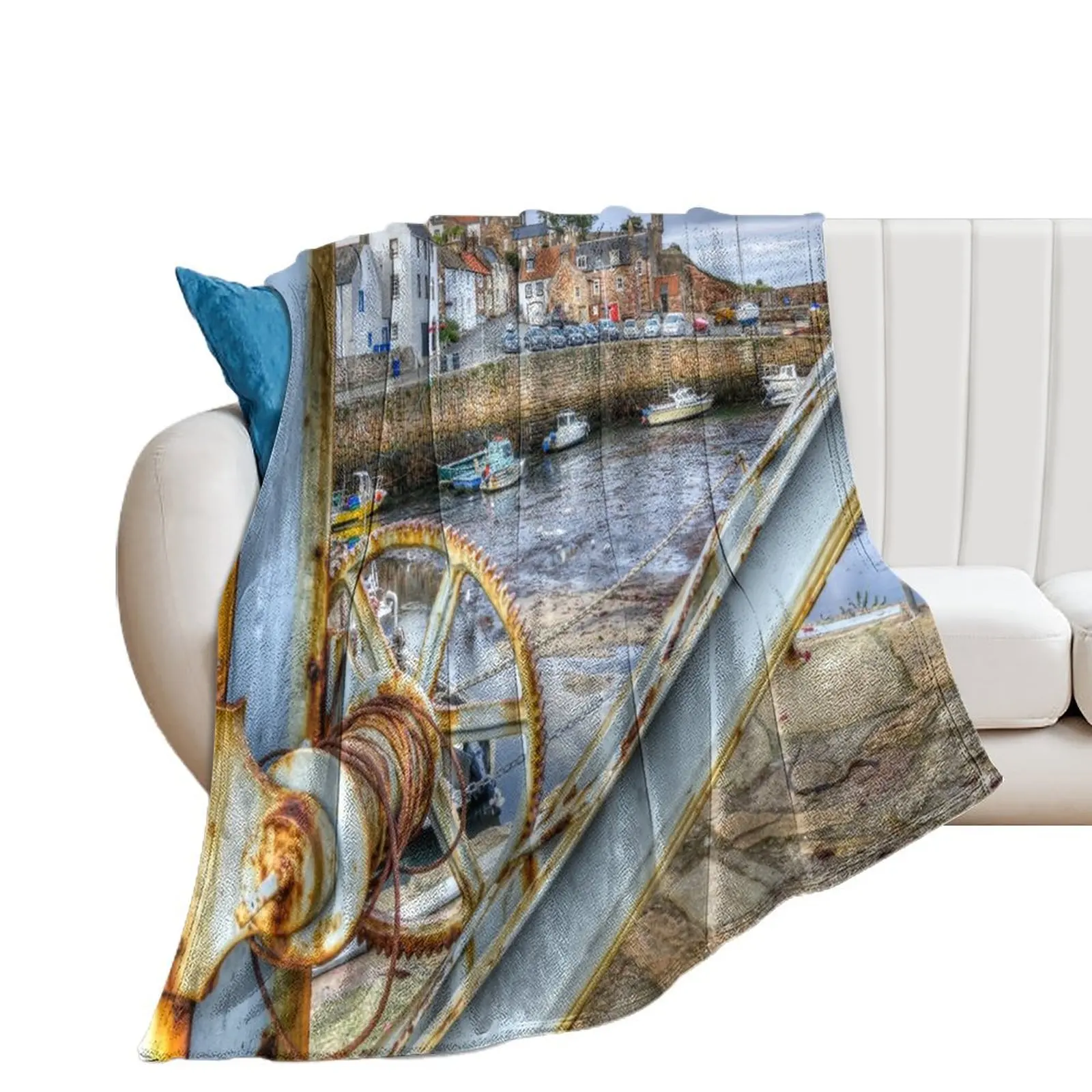 Crail Harbour In The East Neuk Of Fife Scotland Throw Blanket Travel Flannel Fabric For Baby Nap Blankets