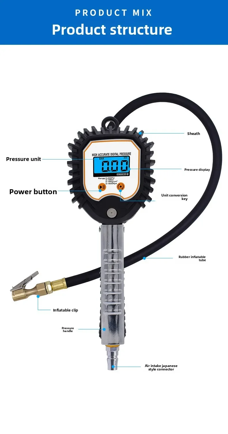 Able Tire Pressure Gauge Barometer High Precision Automotive Tire Pressure Monitor Digital Tire Pressure Gun
