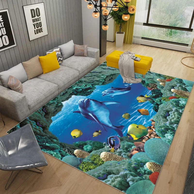 

Cartoon Underwater World 3D Print Carpets for living room Bedroom Area Rugs Large Soft Flannel Home Decoration kitchen Floor Mat