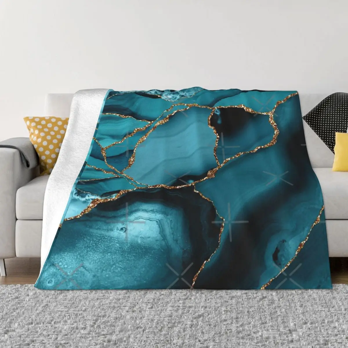 

Teal And Gold Faux Marble Landscape Waves Anime Blanket Winter Blankets Winter Warm Blanket Throw Blanket