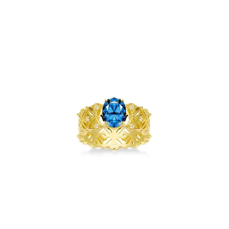 

ZOCA Lucky Hollow 925 Sterling Silver Rings For Women Charm Blue CZ Finger Gold Rings Wedding Engagement Jewelry