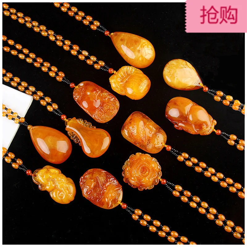 Direct Selling from Production Place Old Beeswax Long Sweater Chain Fashion All-Match Yellow Chicken Grease Amber Wax Pendant Be