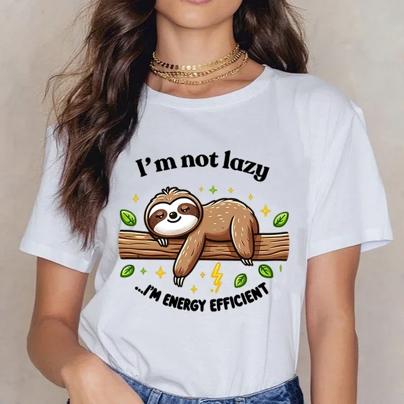 2025 New Unisex Short Sleeve Sloth I'M Not Lazy I'M Energy Efficient Print T Shirts Women Causal Harajuku Tops Funny Sloth Tops