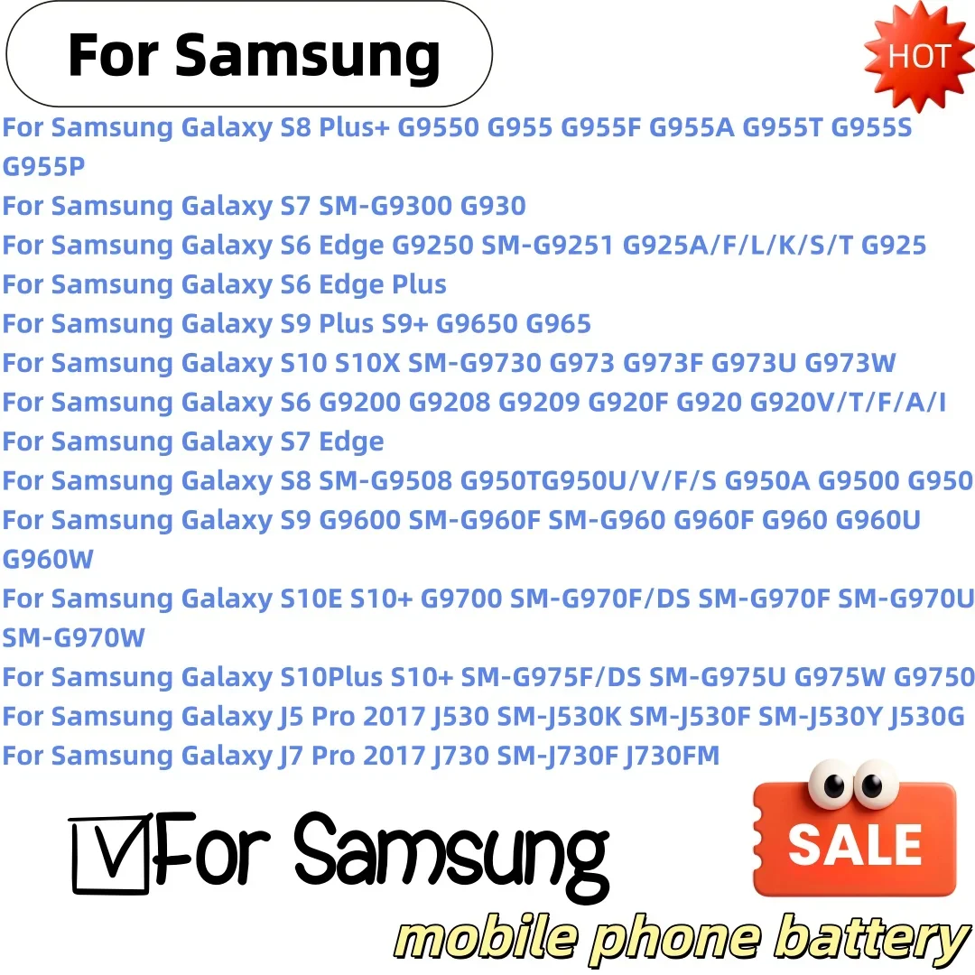 Brand New Battery For Samsung Galaxy S6 S6 Edge/Plus S7 S7 Edge S8 S8 Plus+ S9 S9 Plus S10 S10E S10 Plus J5 Pro J7 Pro