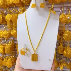Popotion New 24K Gold Plated Alloy Necklace Earrings for Women's Party Jewelry Set DD10346