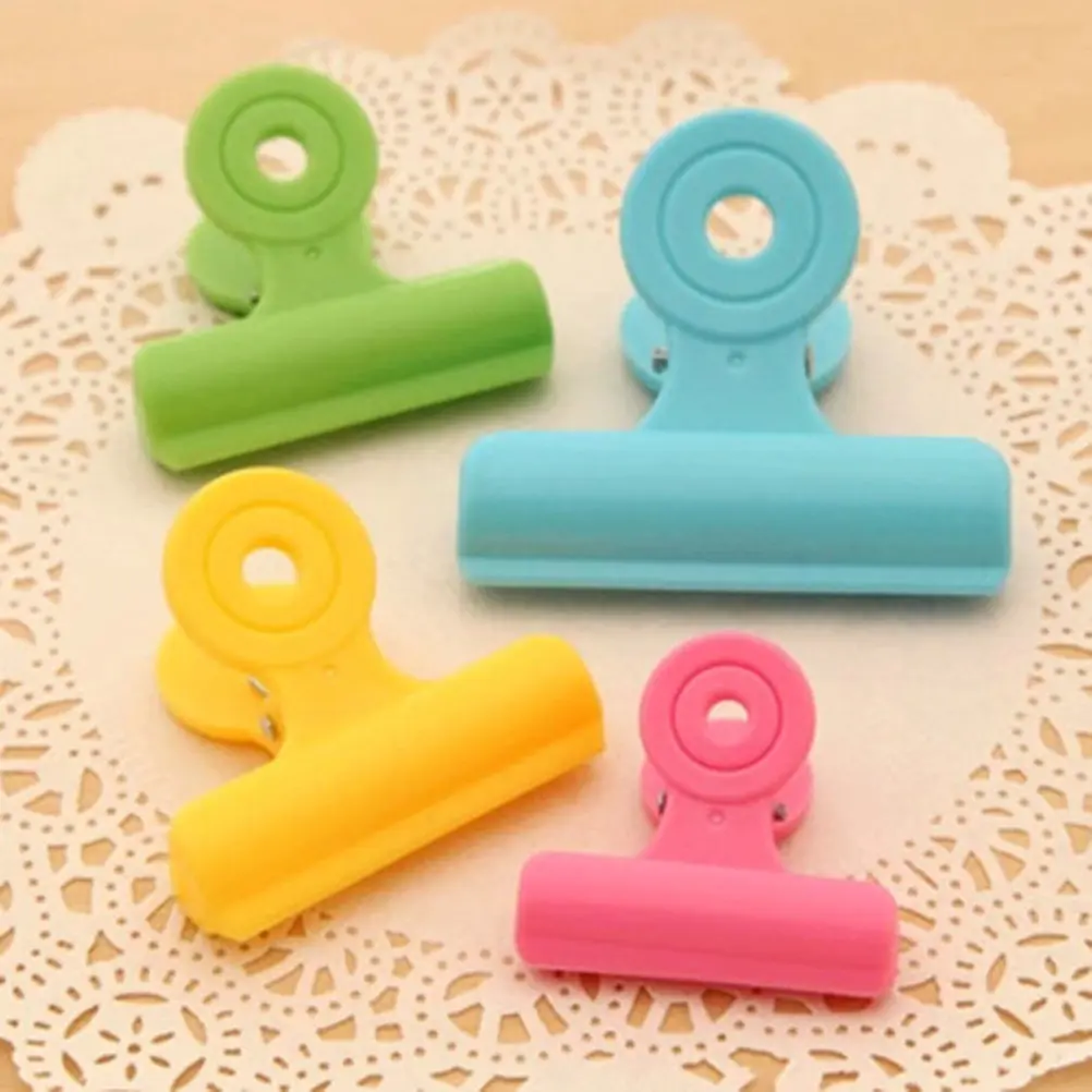 24Pcs Plastic Paper Binder Clips Candy Color Creative Double Color Office Document Hinge Clips School Snack Bag Sealing Clip