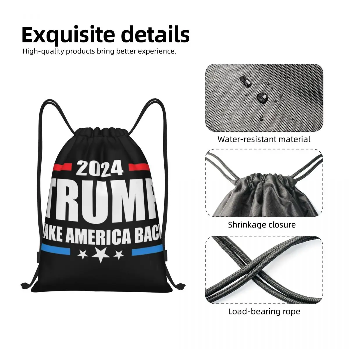 Pegue a América Voltar Drawstring Mochila Esportiva, Gym Sackpack String Bag para Exercício, Trump 2024