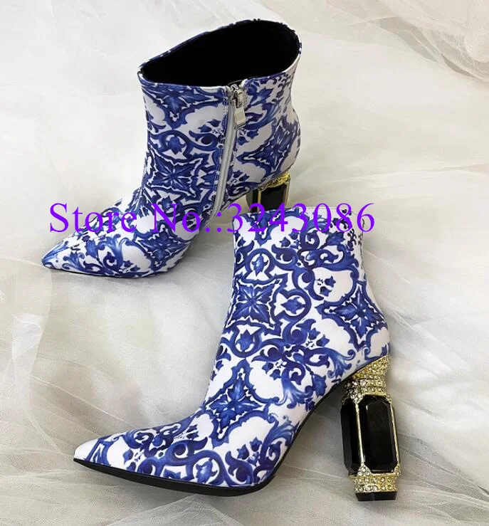 Green Suede Green Crystal Chunky Heel Lady Ankle Boots Sexy 10cm Gemstone Embellished Heels Woman Short Boots