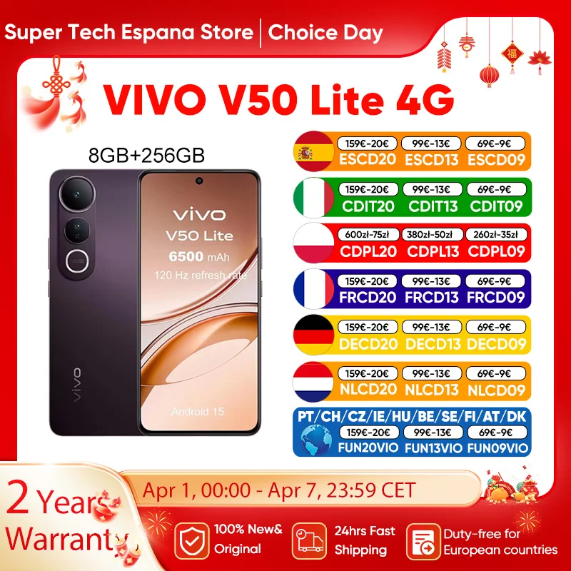 VIVO V50 Lite 4G Smartphone Snapdragon 685 8 GB + 256 GB 6,77 Zoll 120 Hz AMOLED-Display 6500 mAh Akku 90 W Aufladung 50 MP Dreifachkamera