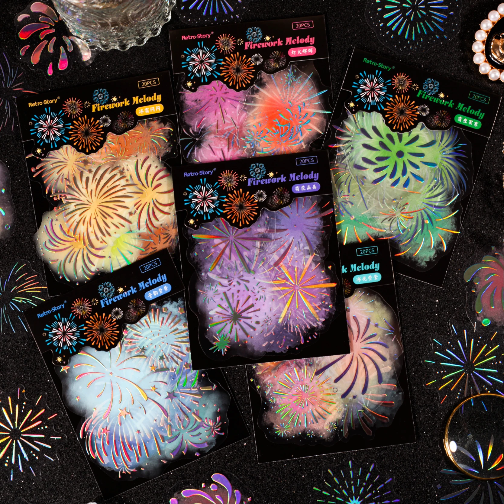 20 pcs Splendid Fireworks Decorative PET Stickers Pack Scrapbooking Planner Material Label  hand made Junk Journaling Supplies