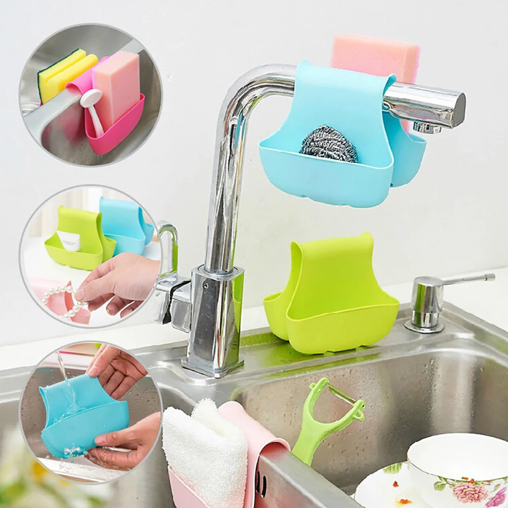 1piece  Kitchen Tools Kitchen Sink Saddle Style Double Silicone Sponge Holder Sink Rack Storage Organizer Soap Kitchen