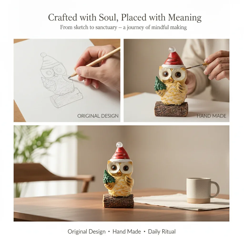 VILEAD Original Design Christmas Owl Holding Candy Cane Resin Artistic Figurine Decorative Statuette For Home Holiday Decoration