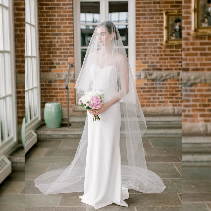 Voile de mariage élégant fard à joues pour mariée, voile cathédrale blanc, long voile de chute, voile de chapelle, tulle doux, robe éducative