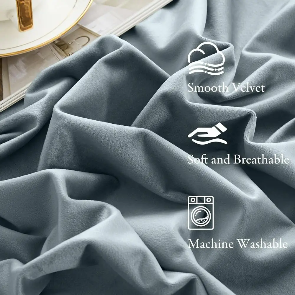 102 cortinas de terciopelo azul piedra, juego de 2 paneles para dormitorios y salas de estar, aislamiento térmico suave y opaco, diseño de pestaña trasera, 52