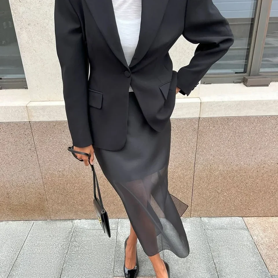 Black Mesh Skirt Women's Sexy Perspective High Waist Slit Cover Skirt Summer Fashion Casual Office Lady Skirt 2025