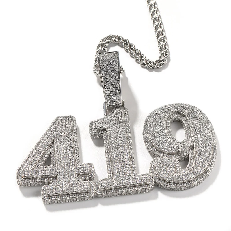 Custom Splice Personality Big Numbers Letters Name Pendants Necklaces for Men Hip Hop Bling Iced Out CZ Rapper Jewelry