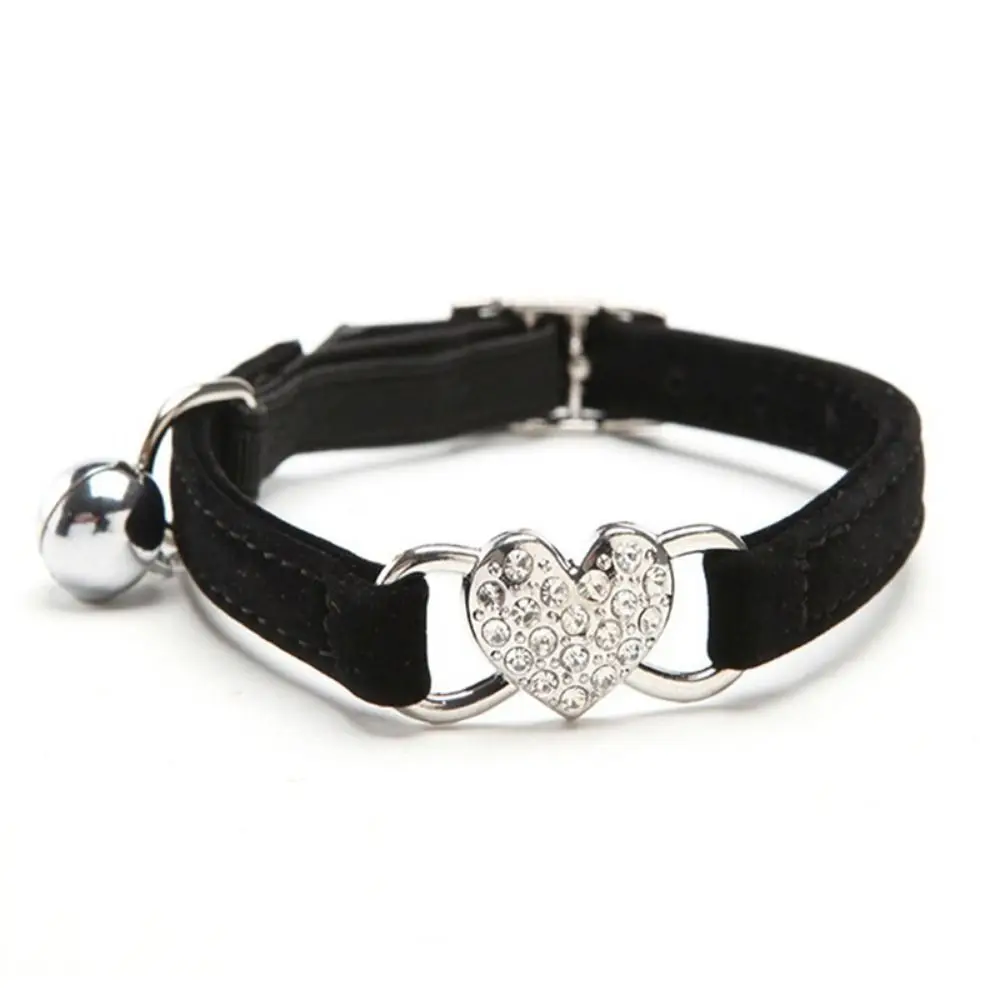 

Safety Heart Bell Cat Collar Adjustable With Bell Colored Diamonds Cat Collar Elastic Adjustable Soft Dog Necklace Pet Supplies