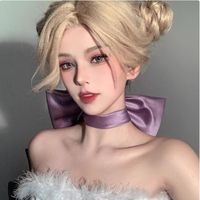 Cute Sweet Oversize Bow Necklace Big Bow Pink Purple Neck Choker Girl Neck Decor Wedding Party Cosplay Props Photo Accessories