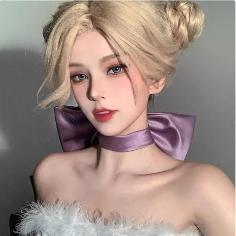 Cute Sweet Oversize Bow Necklace Big Bow Pink Purple Neck Choker Girl Neck Decor Wedding Party Cosplay Props Photo Accessories