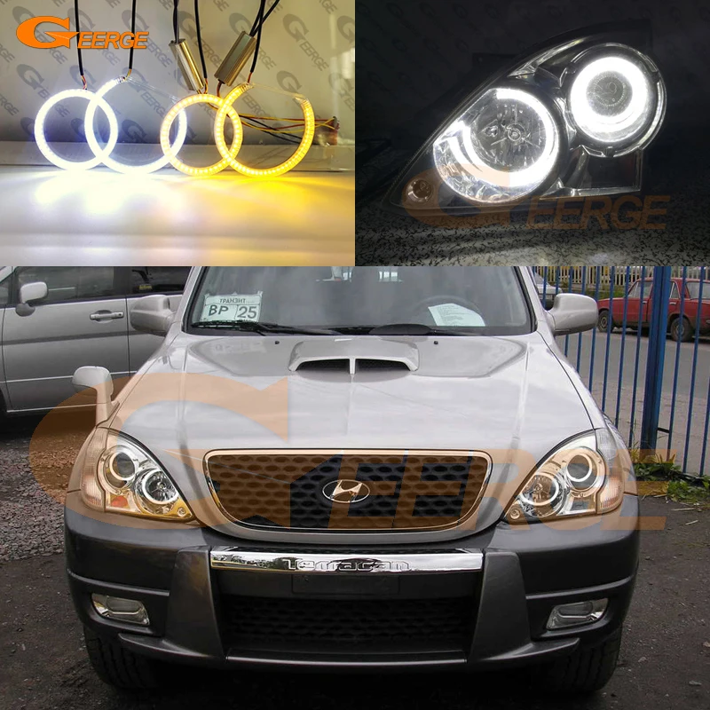 For Hyundai Terracan 2001-2007 Ultra Bright A/W Switchback Day Light Turn Signal LED Angel Eyes Kit Halo Rings Car Accessories