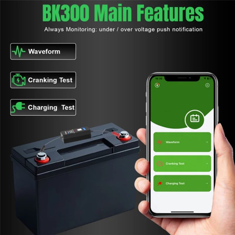 

Konnwei BK300 Bluetooth Battery Monitor For Car 6V 12V 24V Battery Tester Fault Detector RV Motorcycles