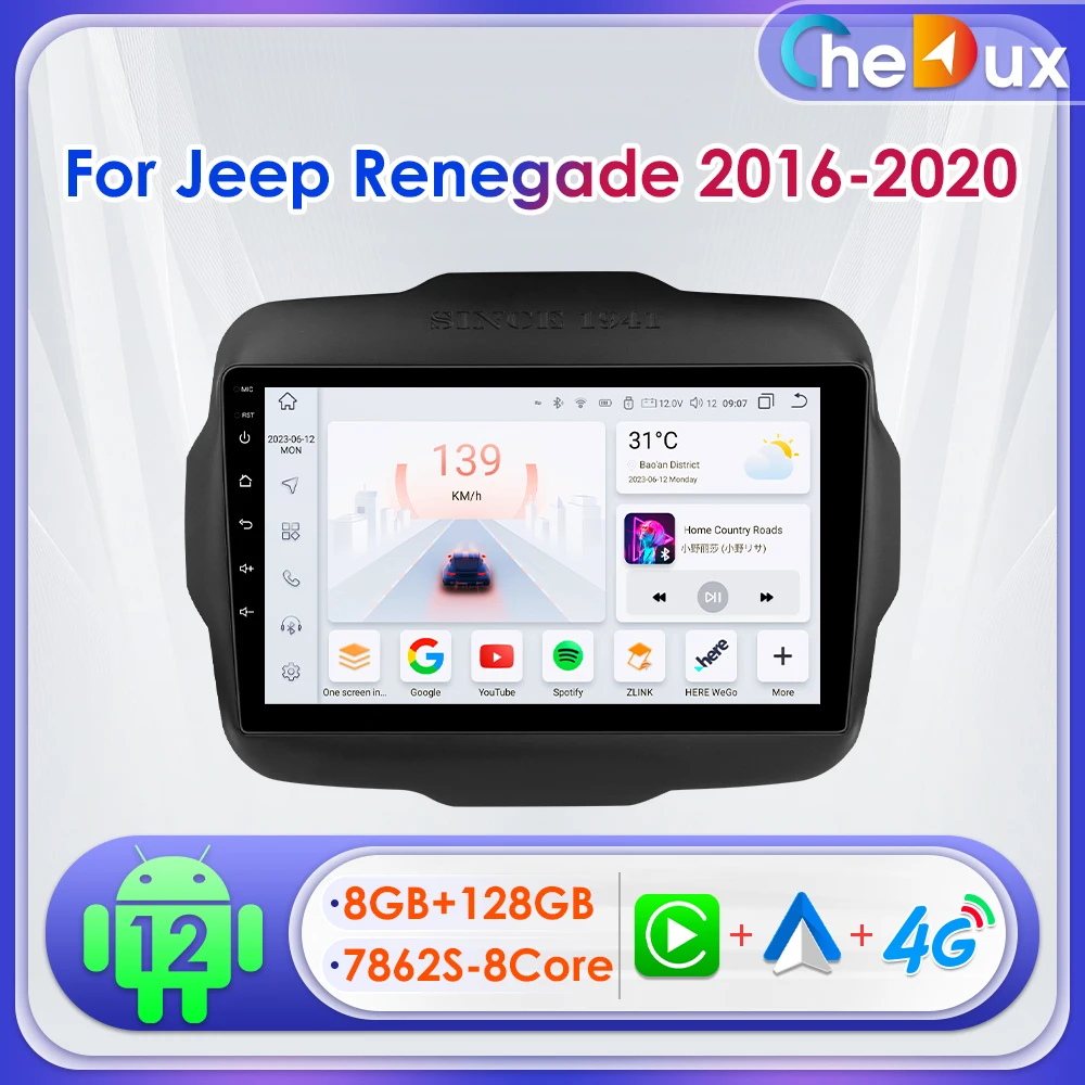 

Chedux 2Din 9inch Android Auto Car Radio for Jeep Renegade 2016 - 2020 Multimedia UI7862 Navi GPS DSP RDS CarPlay QLED Screen