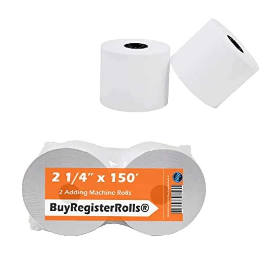 2 Rolls 2 1/4 x 150 ft, White, adding machine tape Paper Rolls, Premium One Ply Cash Register/Adding Machine/Calculator Roll Pr