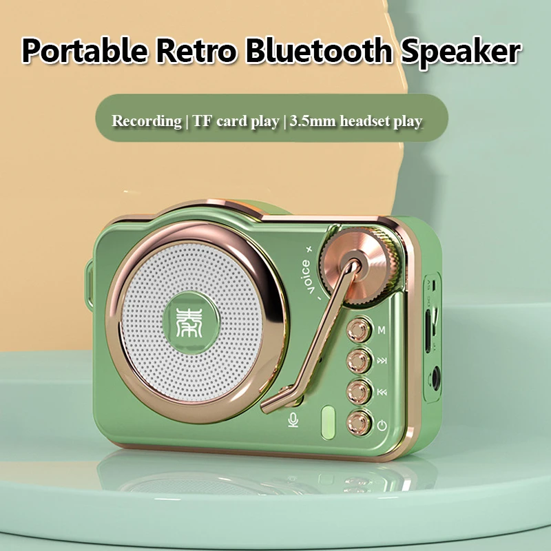 Portable Retro Bluetooth Speaker Wireless Hifi Sound Bluetooth Music Box Vintage Soundbar Recorder Support TF Card Wired Headset