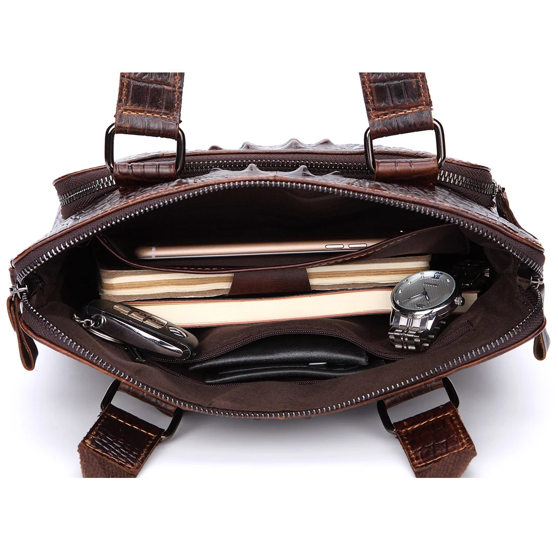 Men\'s Genuine Leather Cowhide Crocodile Grain Pattern Business Handbag Briefcase Messenger Shoulder Bag Handbags