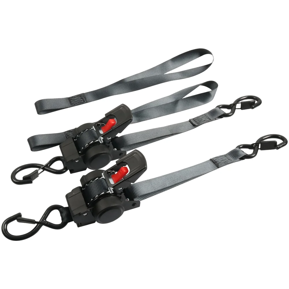 

2 Pack Retractable For Cargo Straps with Ratchet Buckle for RV Trailer Truck ATV Transport Applications 2000 lb Load Capacity