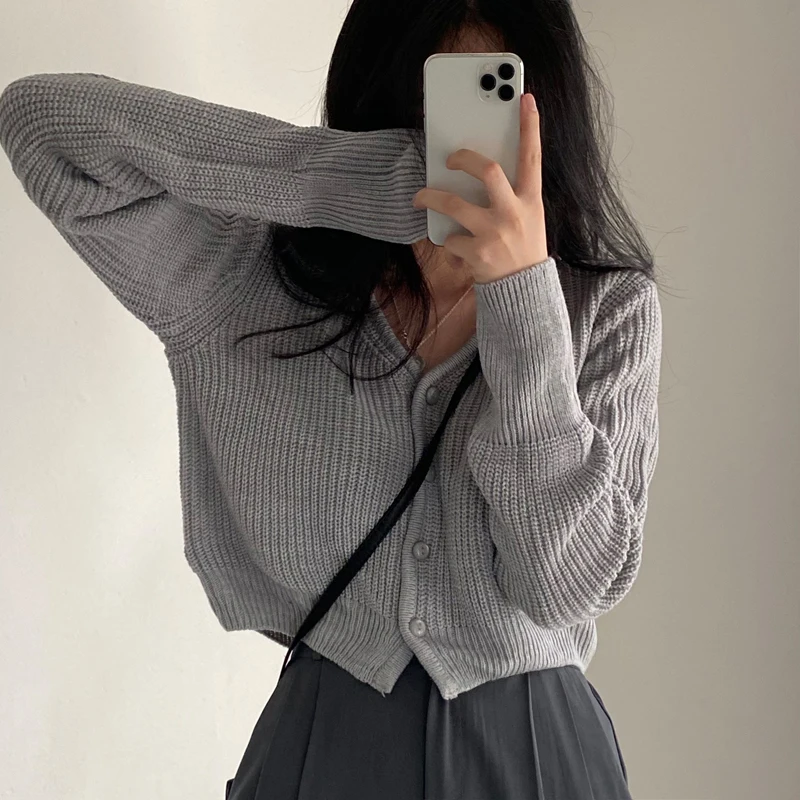 

Chic Autumn Winter ort Svel Knitted Sweater Coat Women's Long Sve V-Ne Single Button Design Slimming Outerwear