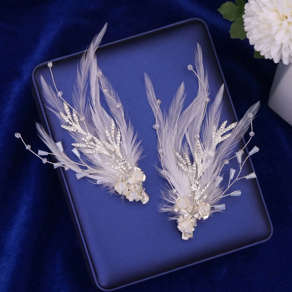 

Elegant Feather Pearl Hair Clip Handmade Side Barrette Secure Hold Lightweight Accessory For Hanfu Costume Photos Women Girls