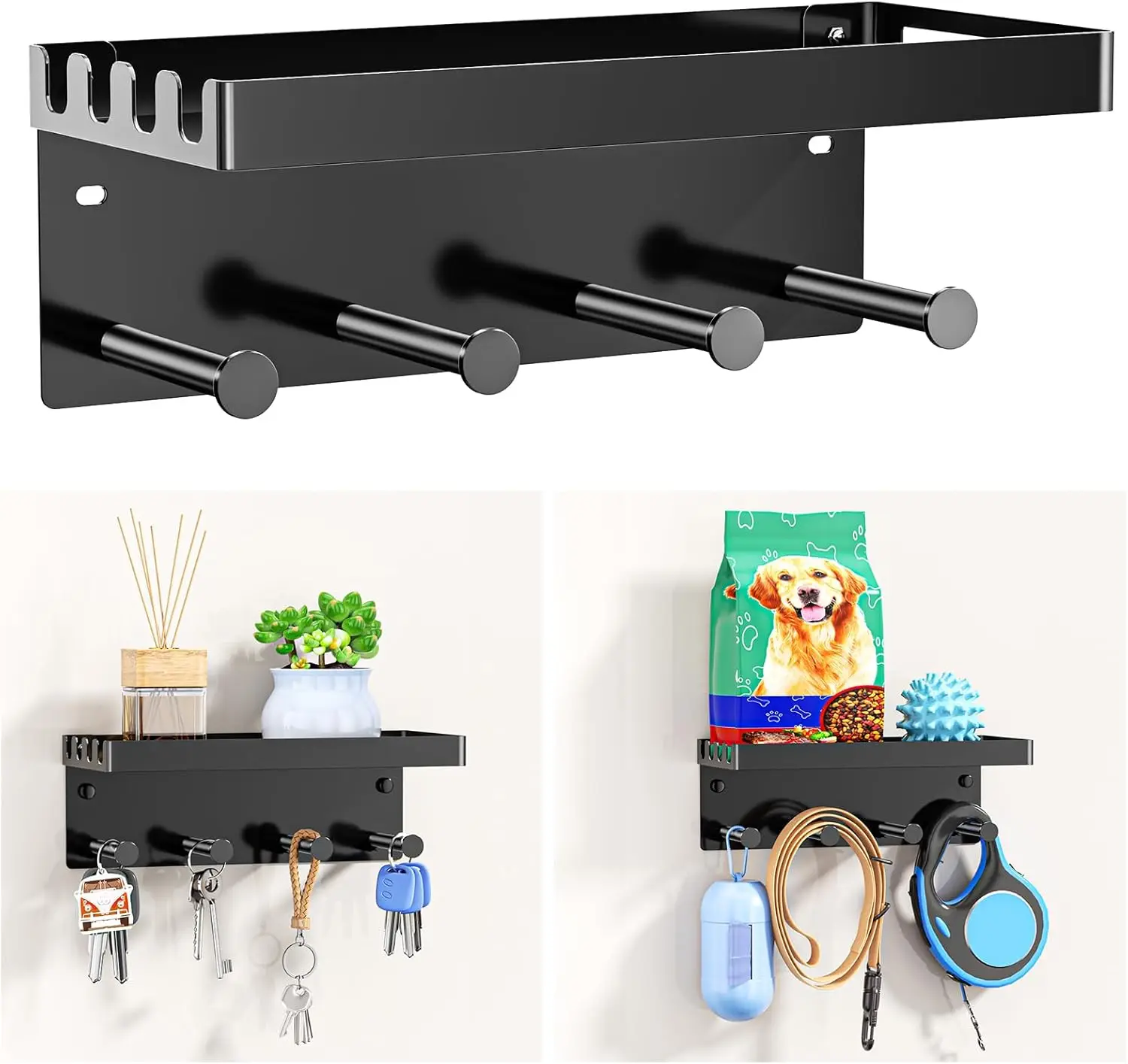 

Настенный держатель для поводка и ключница, металлический органайзер для хранения в прихожей, черный цвет