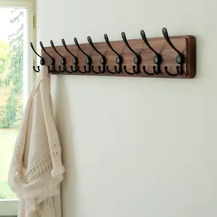 

Factory Direct Rustic Style Wooden Wall Mounted Coat Rack Single Tier Living Room Clothes Display Rack