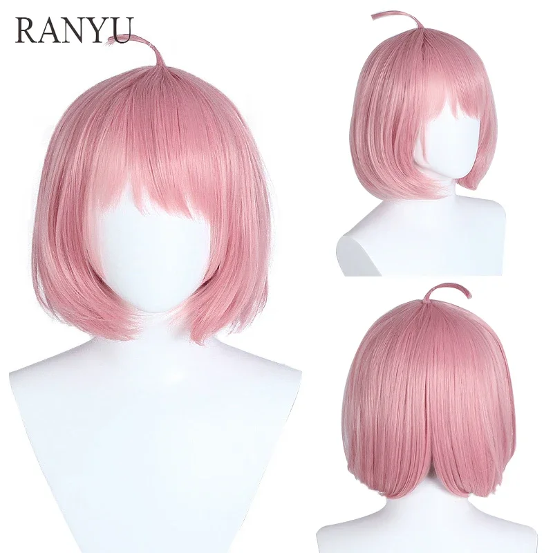 RANYU Anime Cosplay Wig Synthetic Short Straight Adults Kids Pink Bob Fluffy Hair Woman Wig For Party