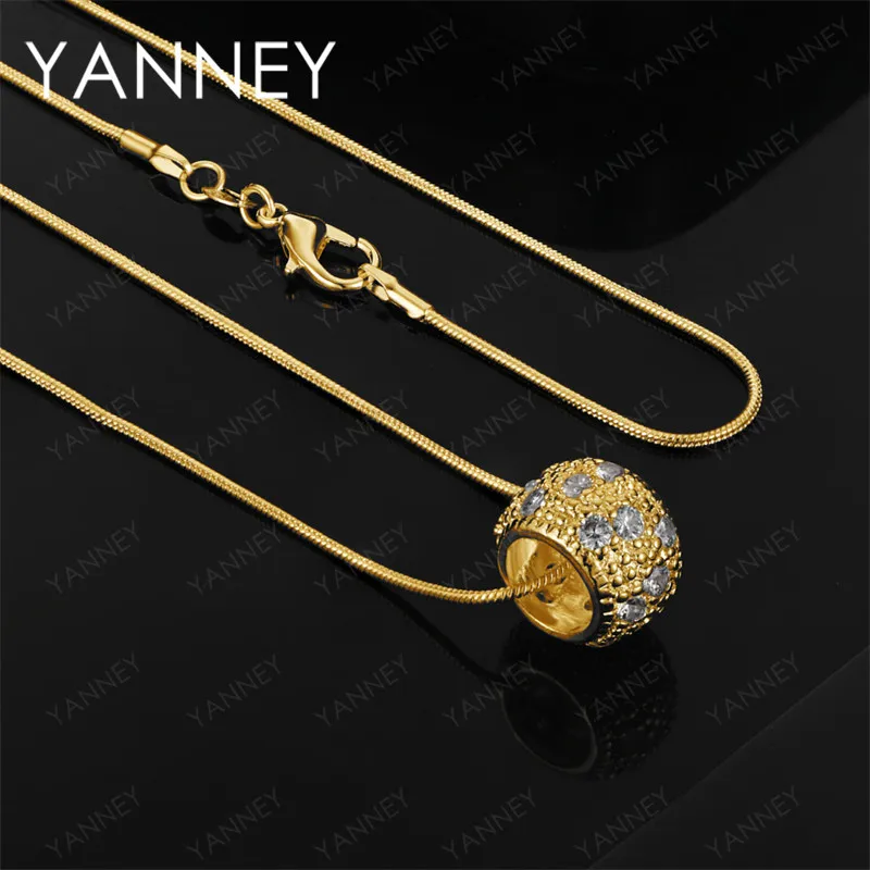 

925 Sterling Silver 18K Gold 16-30 Inch Exquisite Round Zirconia Pendant Necklace for Women, Wedding Accessories