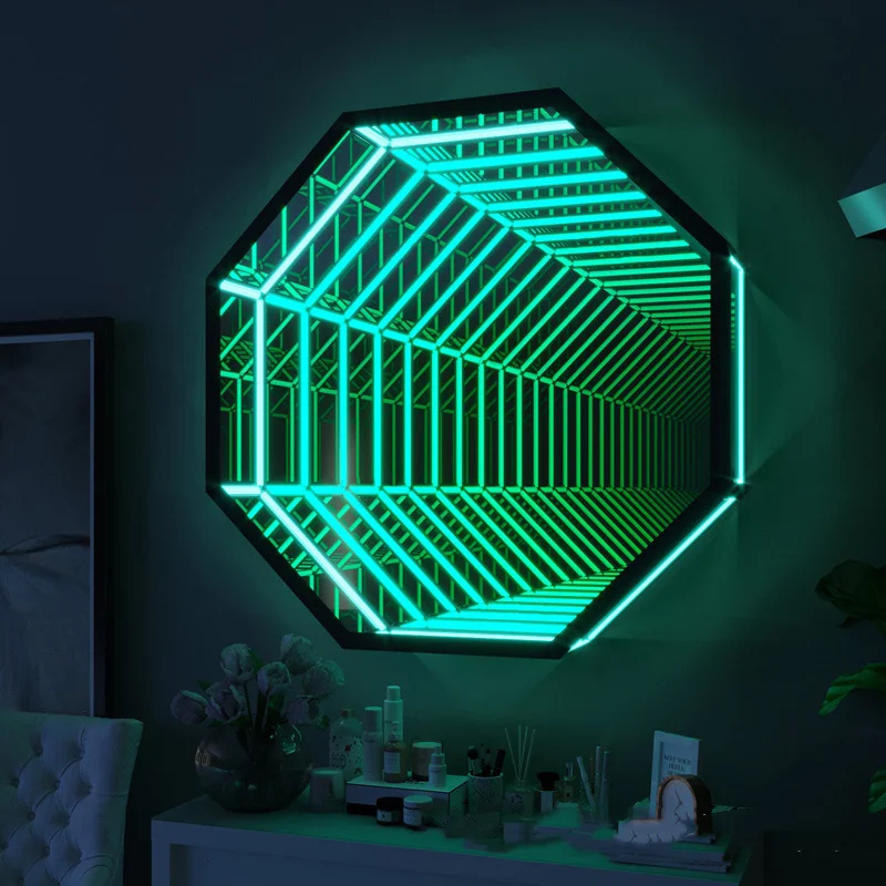 Imagem -03 - Multi-layer Magic Mirror Lâmpada de Parede 3d Luminoso Octogonal Led Mirror Decoração para Casa Estilo Nórdico Túnica Túnel