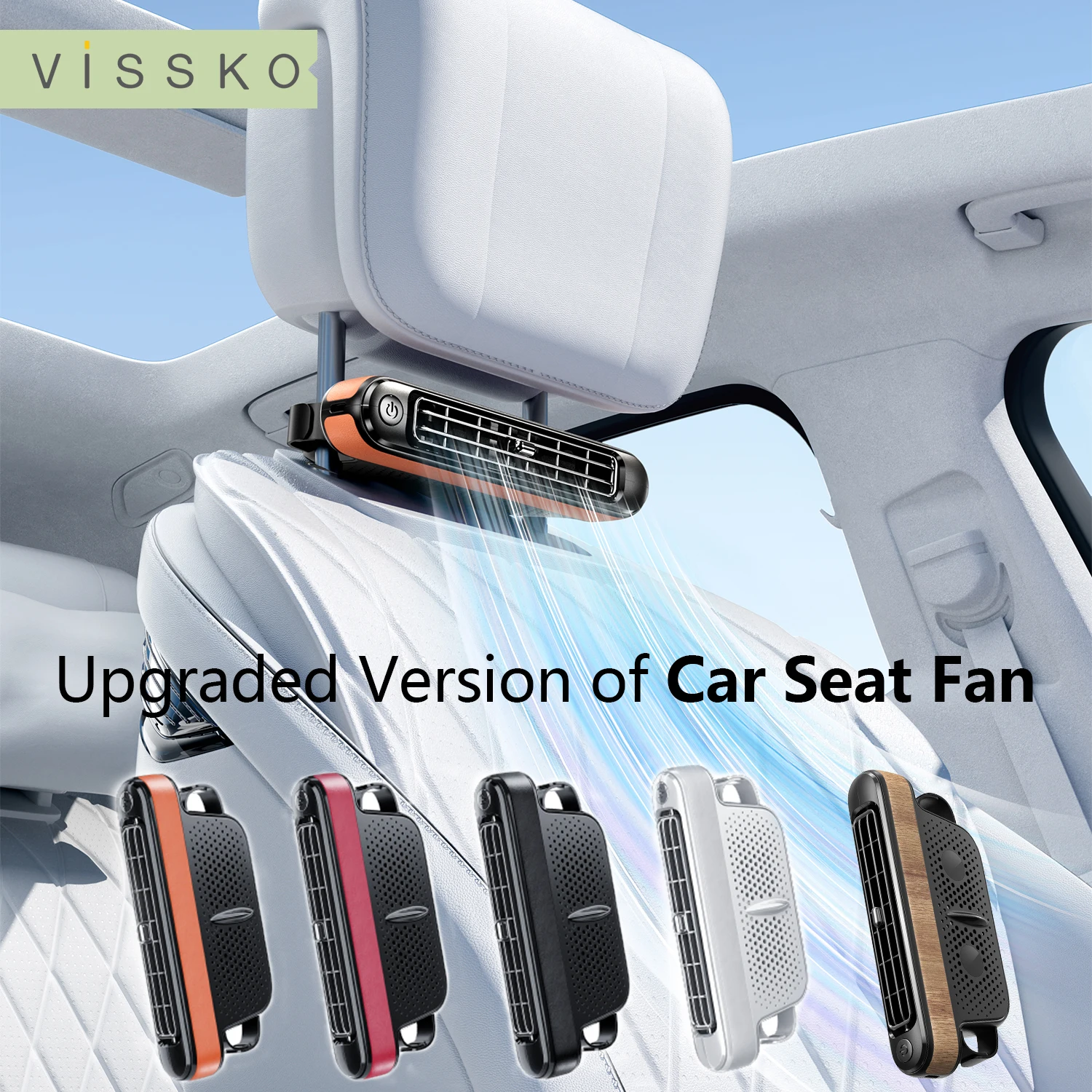 VISSKO Car Seat Fan Backseat Cooling Fan Air Circulation Adjustable Front Rear Seat Headrest Cooling Air Fan Car Vehicle Fan